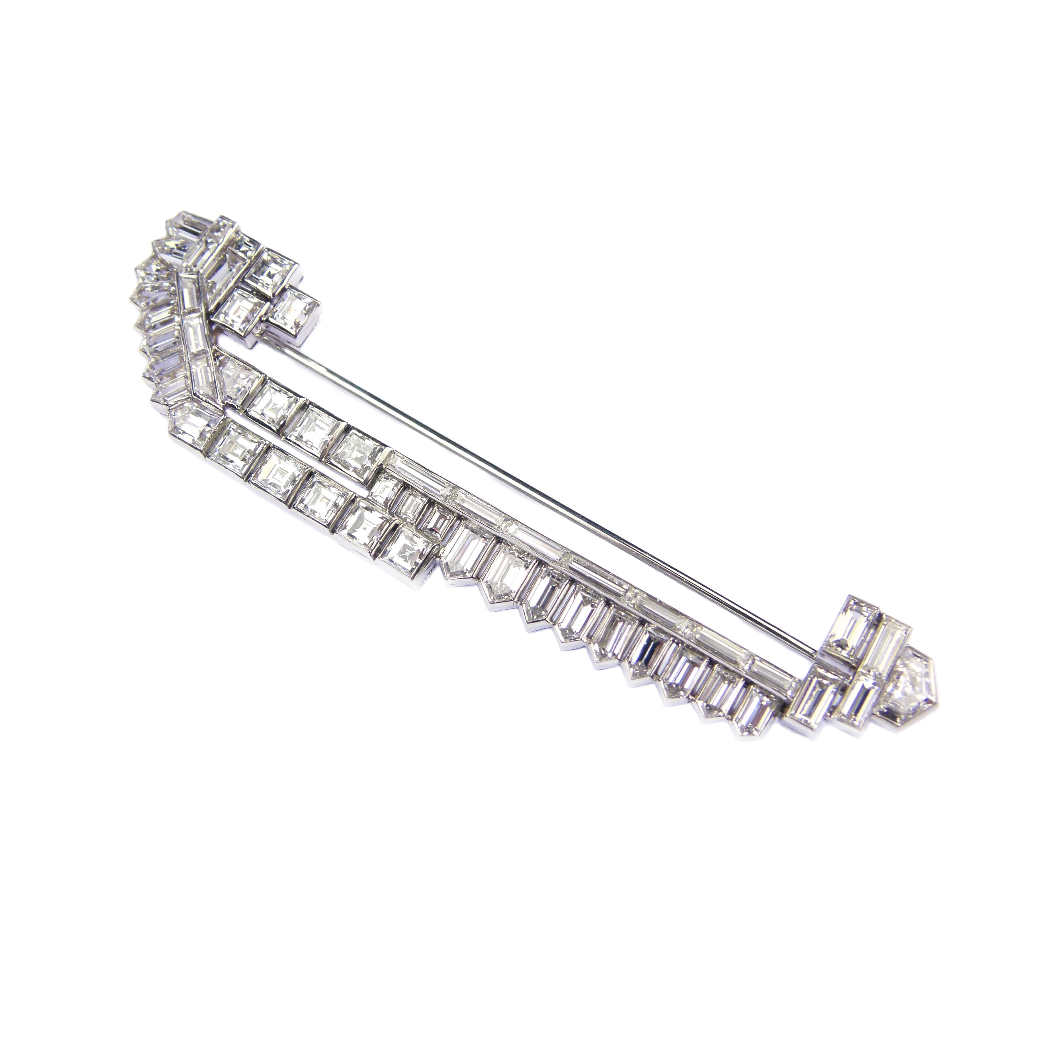 Diamond set geometric fibula style brooch by John Rubell